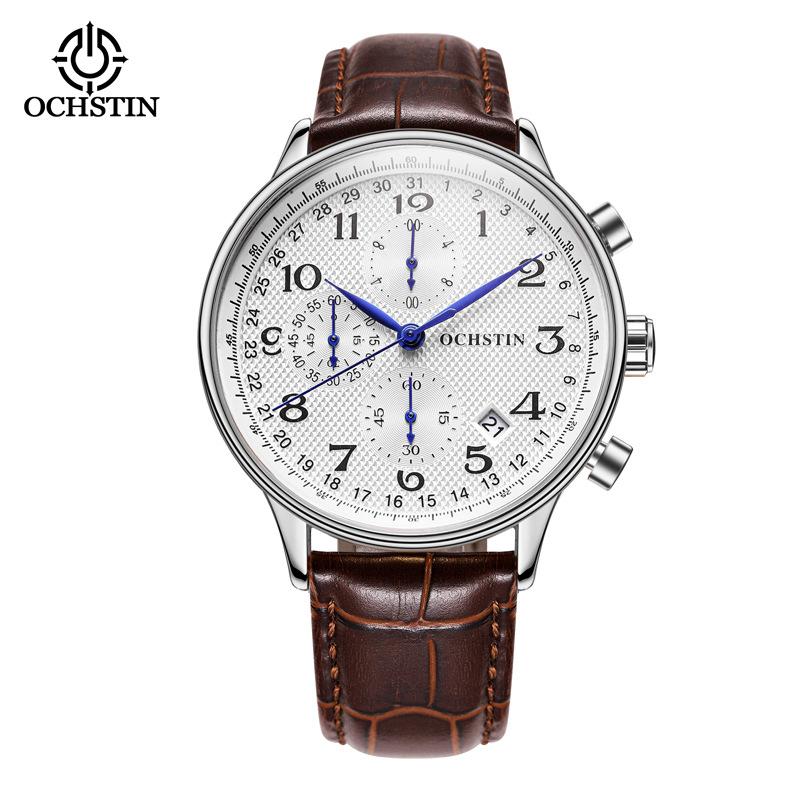 Hot Selling Men's Multifunctional Six-Pin Running Seconds Watch Fashion Leather Chronograph Calendar Quartz Watch