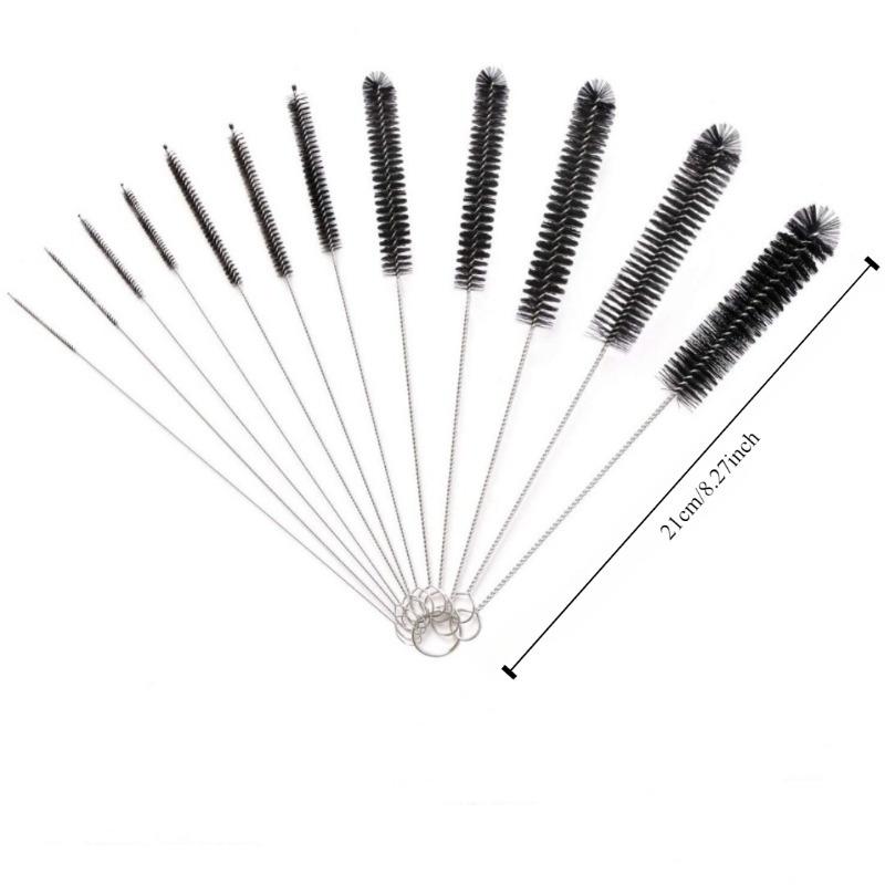 1 Set med 10 Rengöringsborstar 304 Rostfritt Stål Nylonborste Multi-Typ Provrör Pipettborste Pipborste