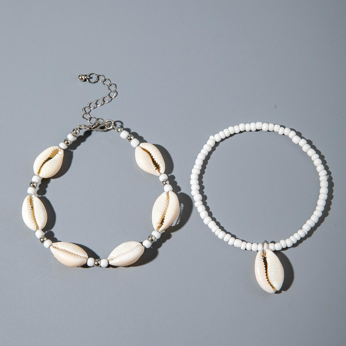 

2 шт. Модная и простая цепочка для ног в стиле бохо с ракушками и рисовыми бусинами, женские украшения, цветные аксессуары для цепочек для ног