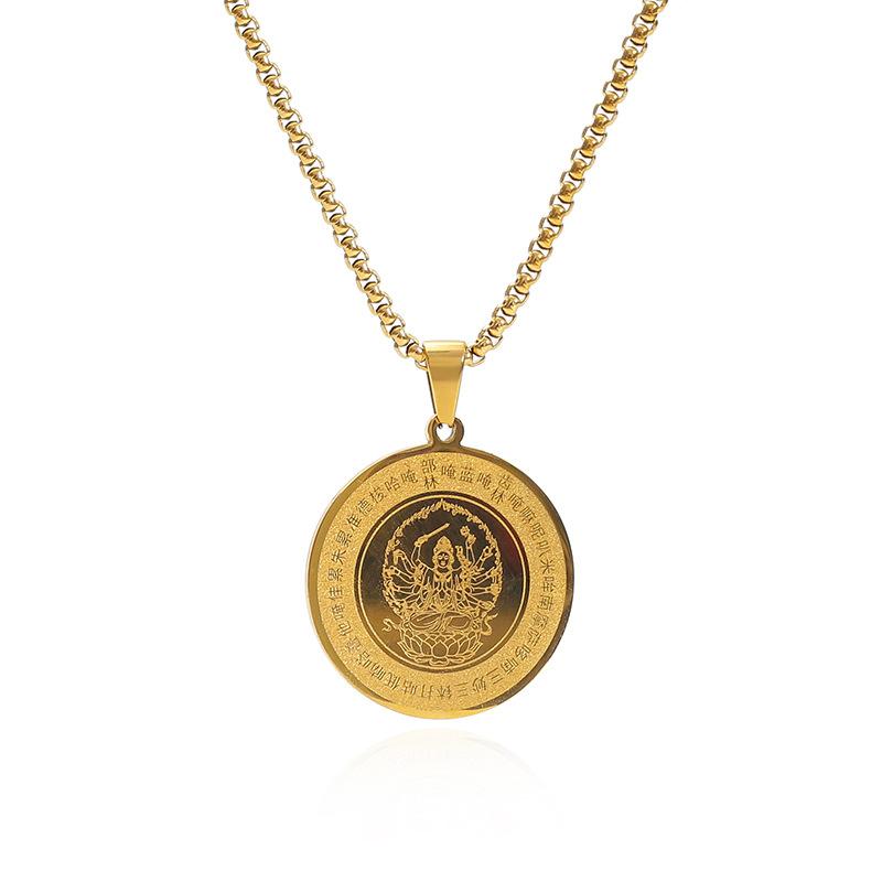 Meier Bodhisattva titanium steel necklace - peace & protection pendant for men & women 18K