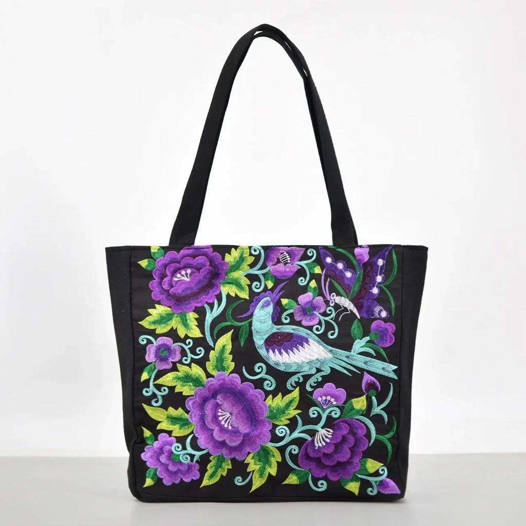 Borsa a Spalla da Donna Ricamata con Fenice Etnica Borsa Casual in Tela Ricamata Borse da Donna