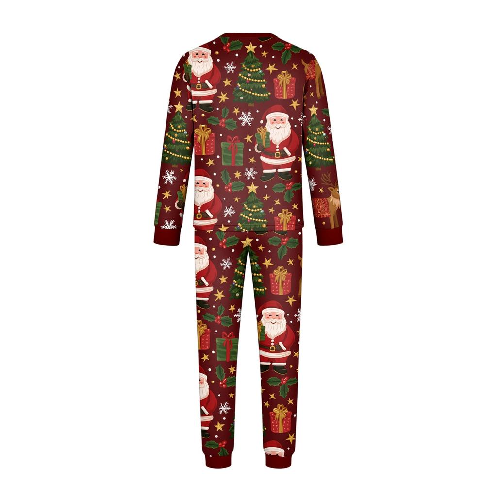 Christmas Printed Family Matching Long Sleeve Neck Loungewear Set for Parents and Kids