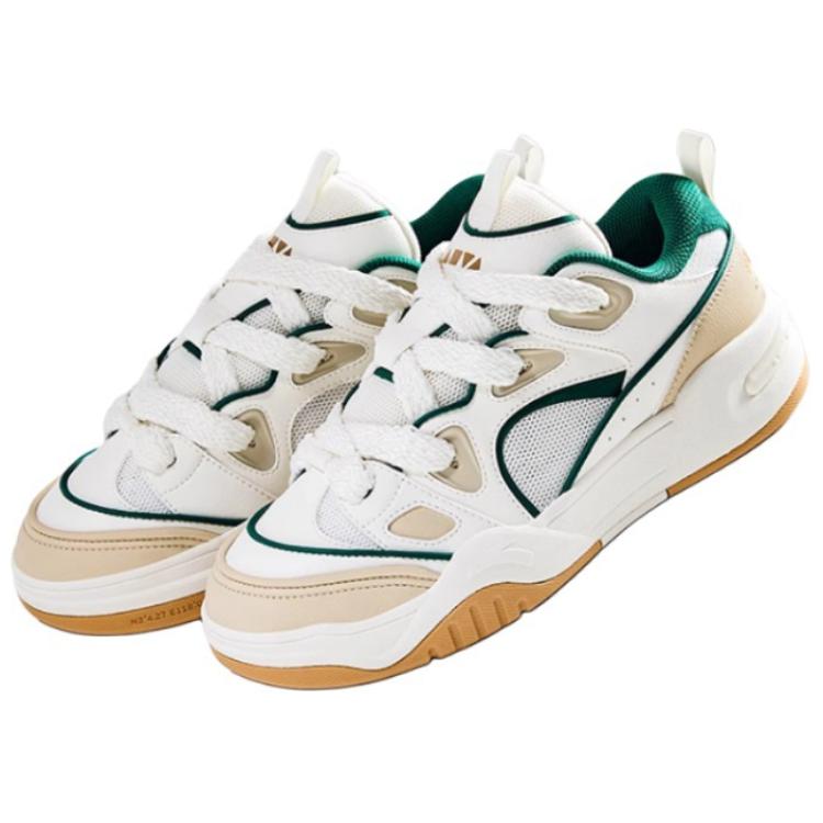 New Anta AOJIE S Cushioning Wear-Resistant Low-Top Skateboard Shoes Men's White Yellow Green 112428061-5