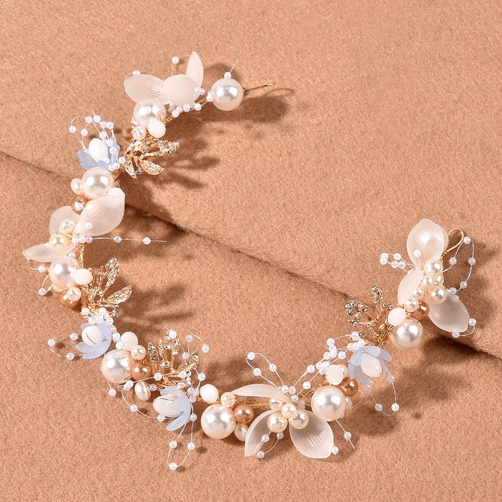 Pearls Headbands for Women Girls Bride Wedding Hairbands White Flower Tiaras and Crowns Korean Fashion Headdress Hair Jewelry