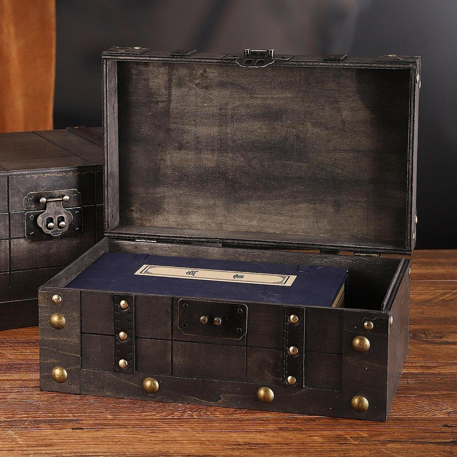 Cassa Decorativa in Legno Antico, Versatile per Souvenir, Scatola da Pirata, Cassapanca