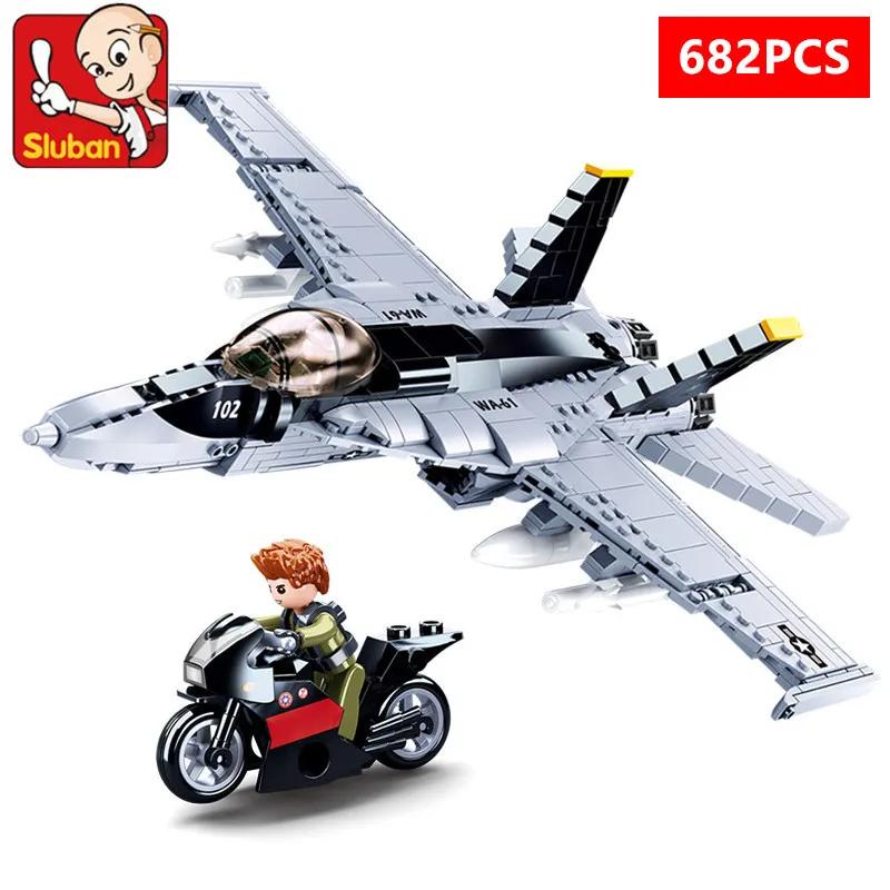 Military Series Construction Blocks F/A-18E Super Fighter Armed Helicopter Aircraft Plane War Weapon Model Bricks Playthings Designed For Children