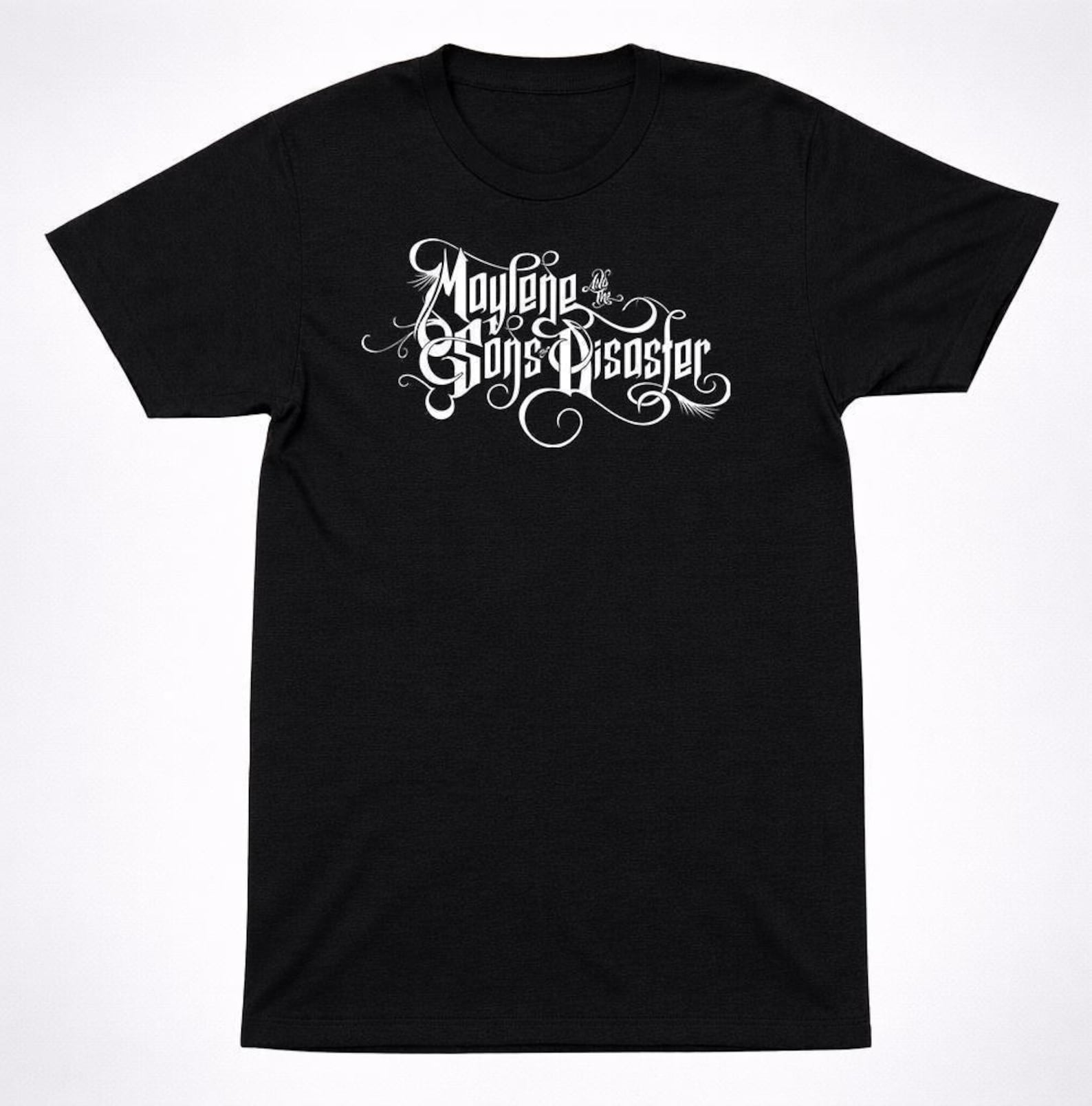 Maylene And Sons Script Logo Shirt - Southern Metal Hardcore Tee - White On Black, Cotton Blend, Bold Band Apparel M