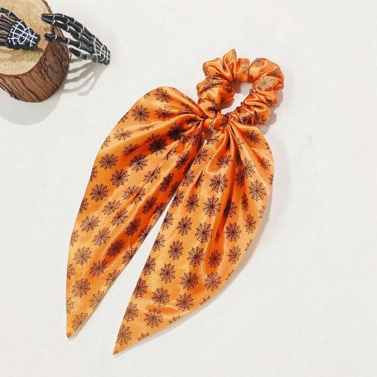 Comfortable Fabric Hair Elastics Halloween Ties for Women Girls, Spooky Spider Web Skeleton Bat Non-damaging Bands Pumpkin Scrunchies, Pleated