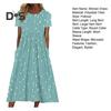 Women's Summer Short Sleeve Dress Casual Floral Print Round Neck Midi Dress with Pockets Flowy A-line Beach Sundress