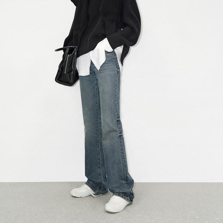 Li Shaonü 2026 Spring High-Waisted Blue Denim Jeans for Women M