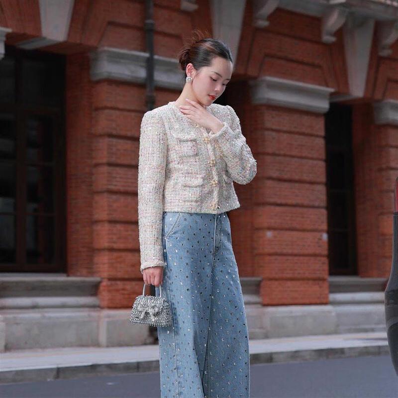 

RUILAIYI Women s French Style Tweed Jacket DE008F XL