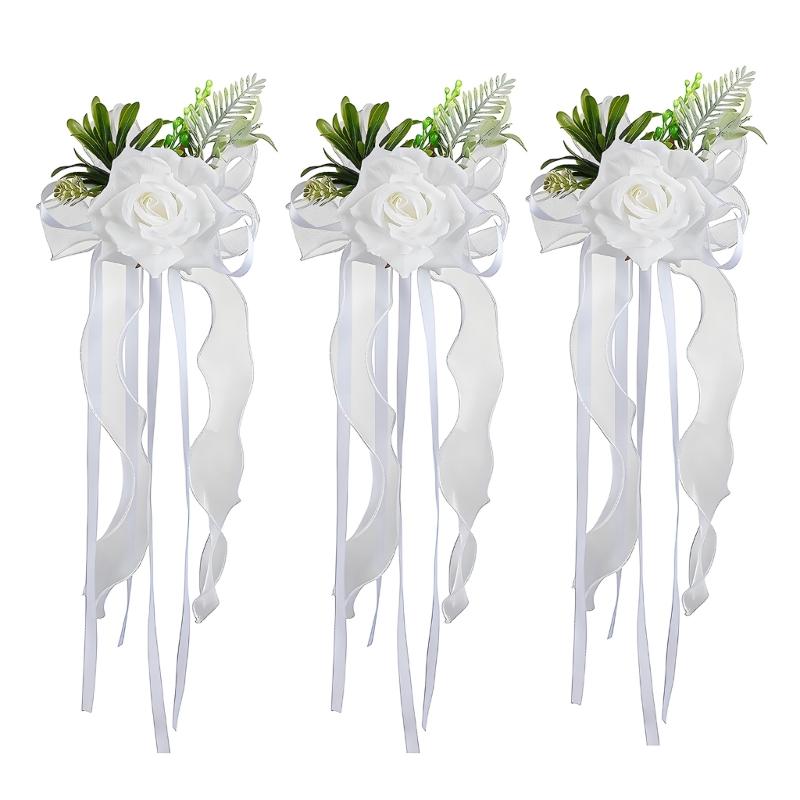 Ornement Floral pour Véhicule de Cérémonie avec Rubans de Roses Artificielles Longueurs pour Placement sur Miroir de Mariage et Accent de Voiture