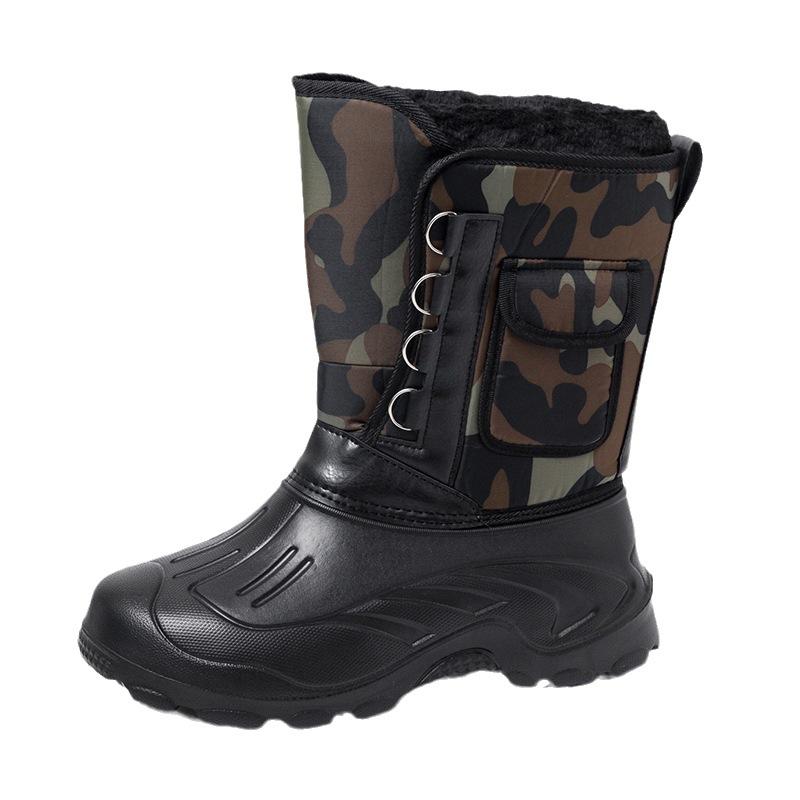 Baumwollschuhe mit Plüschisolierung Schneestiefel für Herren im Winter Stahlnägel für Rutschfestigkeit Verdickte Wasserdichte Angelschuhe