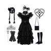 Wednesday Addams Dress Cosplay Costume Kids Girls Party Black Dresses Wednesday Necklace Mask Wig