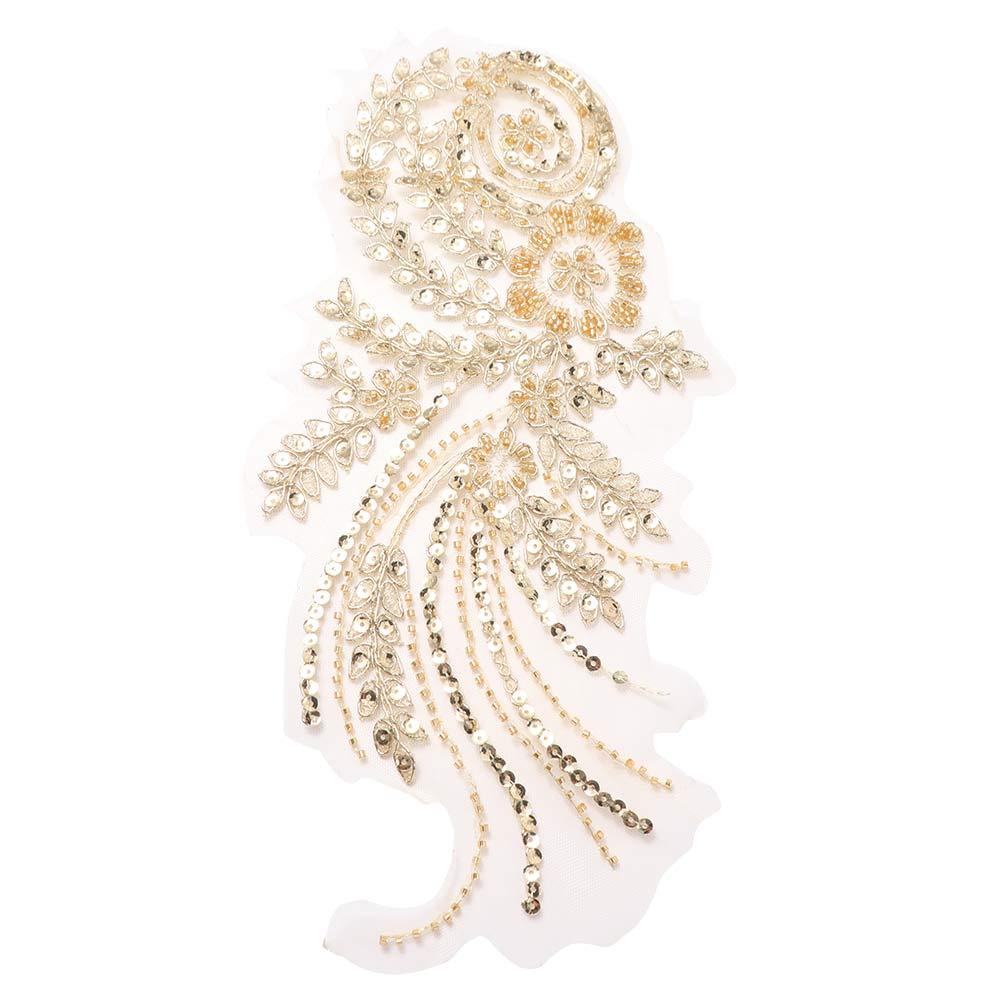 1Pair 3D Clothing Patches DIY Craft Clothing Applique Gold Beads Appliques  Sewing