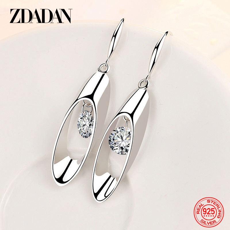 

925 Sterling Silver Hollow Round Long Drop Earrings for Women Fashion Wedding Jewelry Gift белый