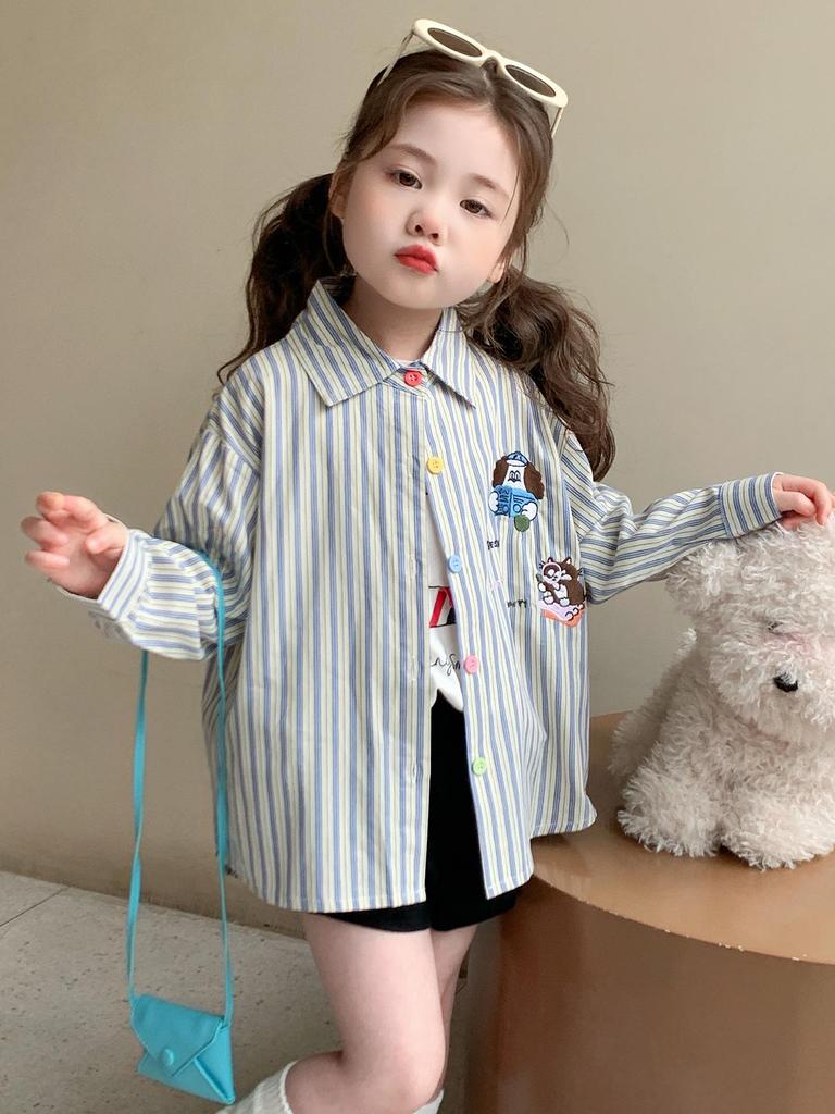 Girls' Long-Sleeved Striped Cartoon Shirt - Autumn 2025 Collection