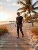 Men's European American Style Casual Sportswear: Tie-up Short Sleeve and Suit Pants Two-piece Summer Set
