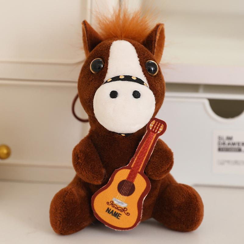 Cute Fluffy 12Cm Pull Rope Wag Tail Horse Plush Toy Keychain Cartoon Soft Stuffed Doll Pendant Car Key Backpack Bag Accessories