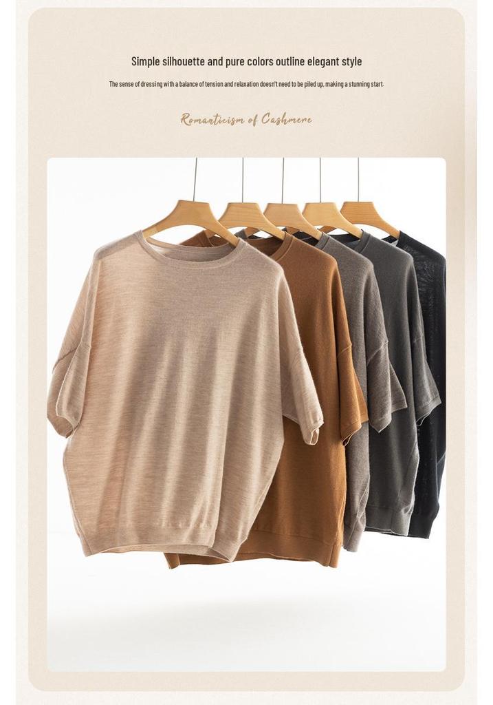 Autumn/Winter 24 Women's 100% Cashmere Batwing Short Sleeve Knit Top