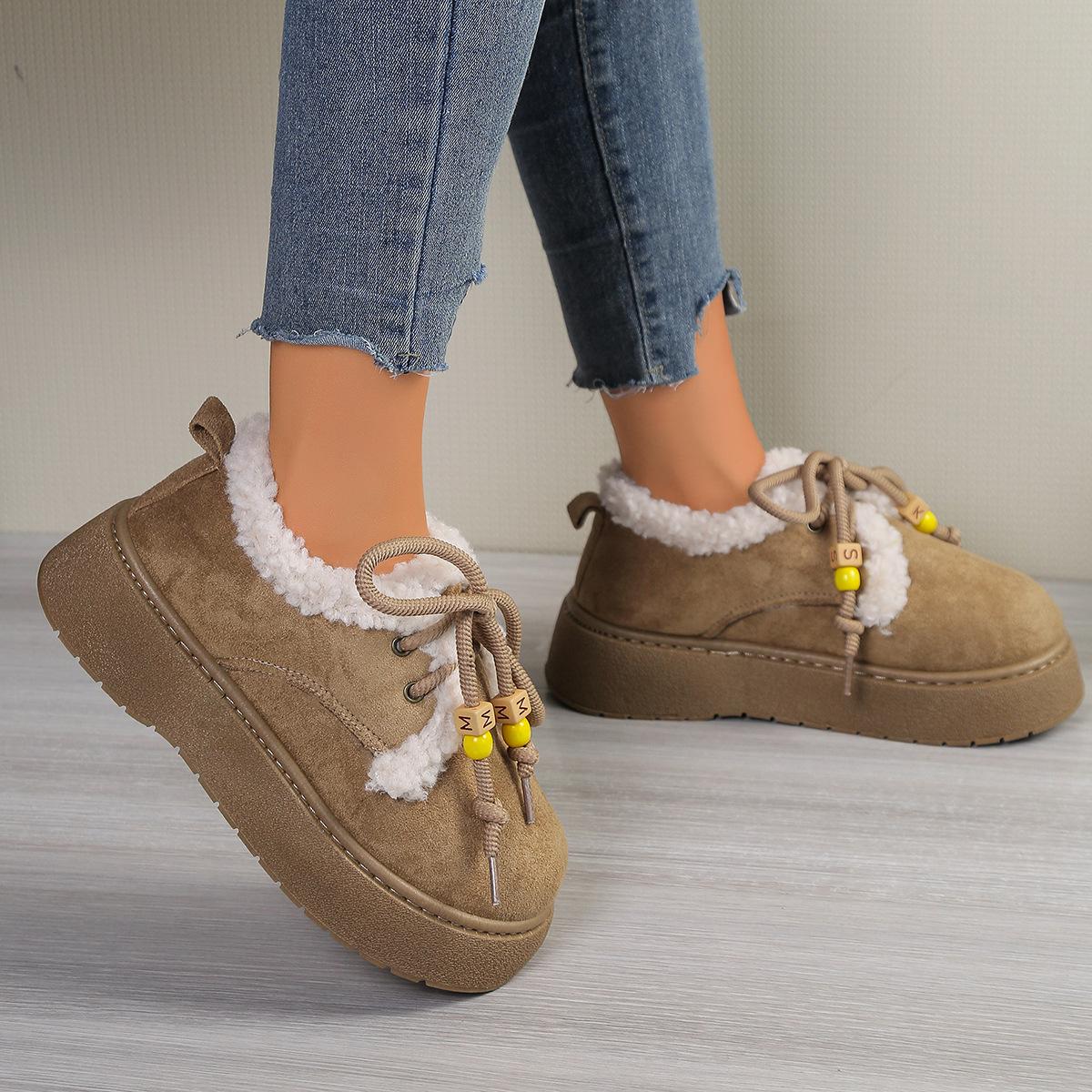 

Женские зимние сапоги 2025 года с матовой толстой подошвой и подкладкой из плюшевого вельвета 35 бежевый