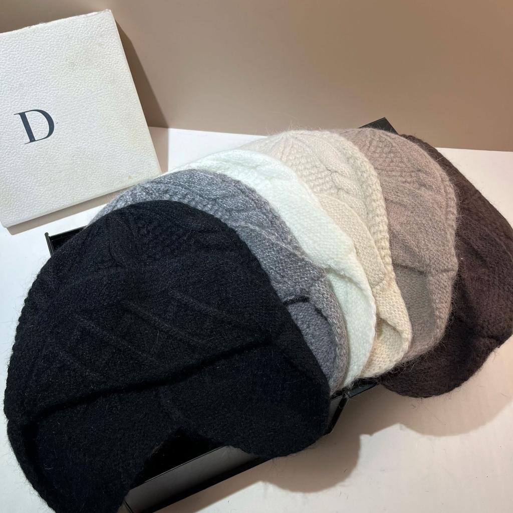 Rabbit Velvet Warm Knitted Hat Winter Sweet Small Fragrant Wind Rhombus Wool Hat Soft Rabbit Fur Ear Protector Lei Feng Hat