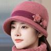 Plush Floral Decor Hat Warm Knit Basin Cap Fashion Middle-aged Elderly Bucket Hat  Outdoor