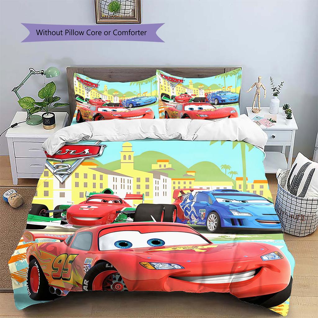 Lightning McQueen Cars 3Pcs Bedding Set for Kids, Soft Microfiber Bed Set for Boys Bedroom, Cartoon Movie Home Decor