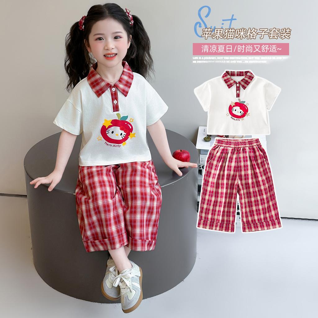 Girls' Korean Edition Set Summer 2026 New Girl's Cartoon Short Sleeve Summer Dress Children's Wide Leg Pants Two Piece Set
