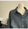 Women's Retro Denim Jacket: Lace-Up Waist, Collar, Long Sleeves, Short Loose Fit, Spring Style.