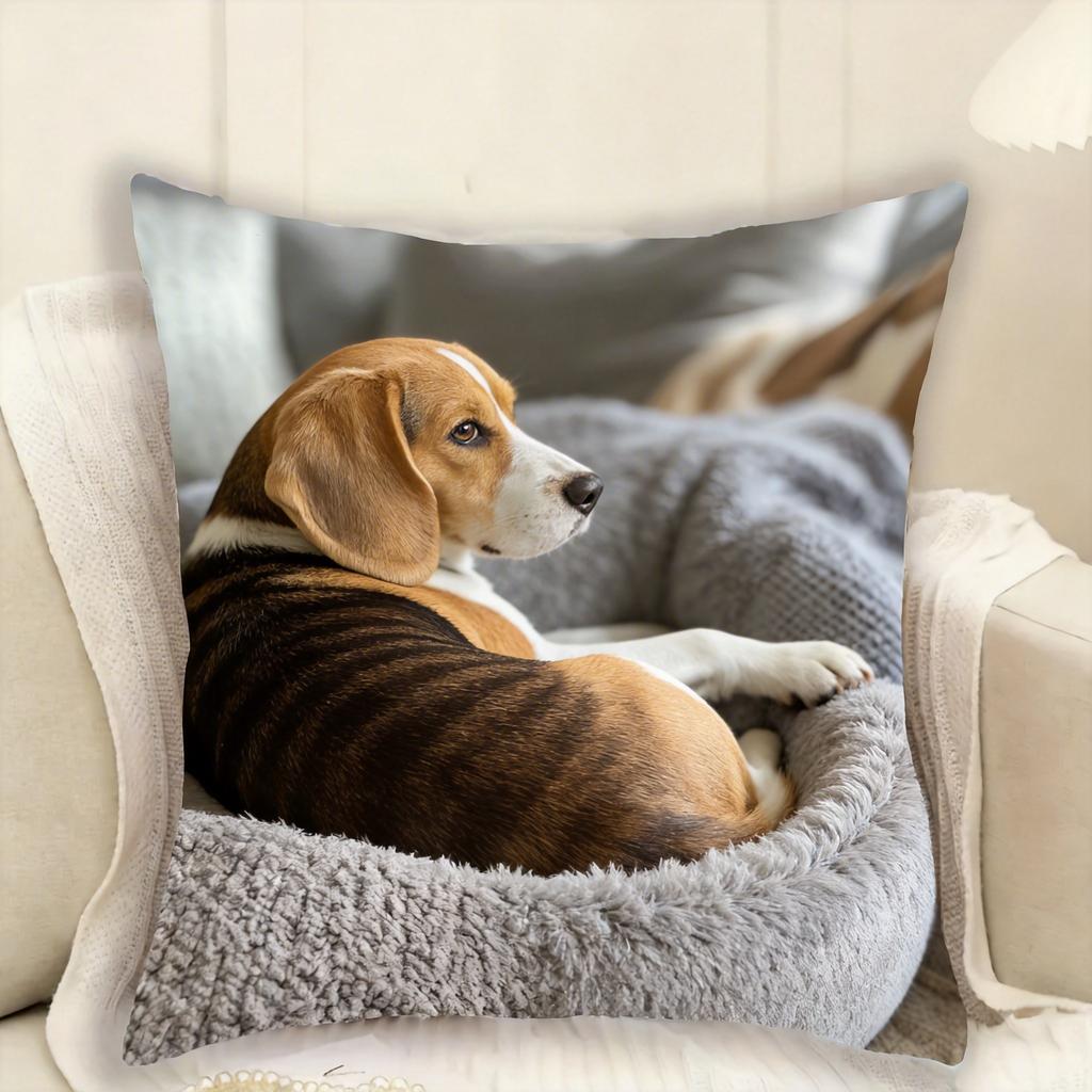 Beagle Dog Pillow Cover Realistic Pet Photo Decorative Cushion Case X Inch Zippered Machine Washable for Living Room