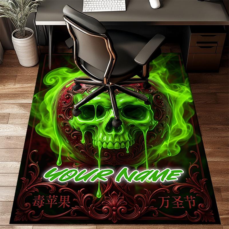 1PC Custom Name Skull Apple Halloween Theme Floor Mat Ideal for Living Room, Game Rooms, Office, Bedroom,Floor Mat Playful Design197