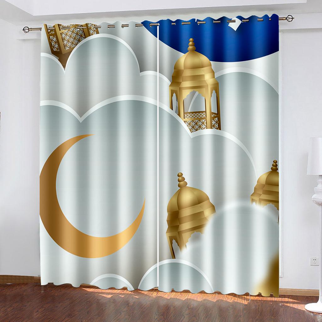 3d Eid Mubarak Ramadan Lslamic Muslim Kareem Boho 2 Panels Free Shipping Slim Drape Windowpane Drape for Livingroom Space Bedchamber Decoration