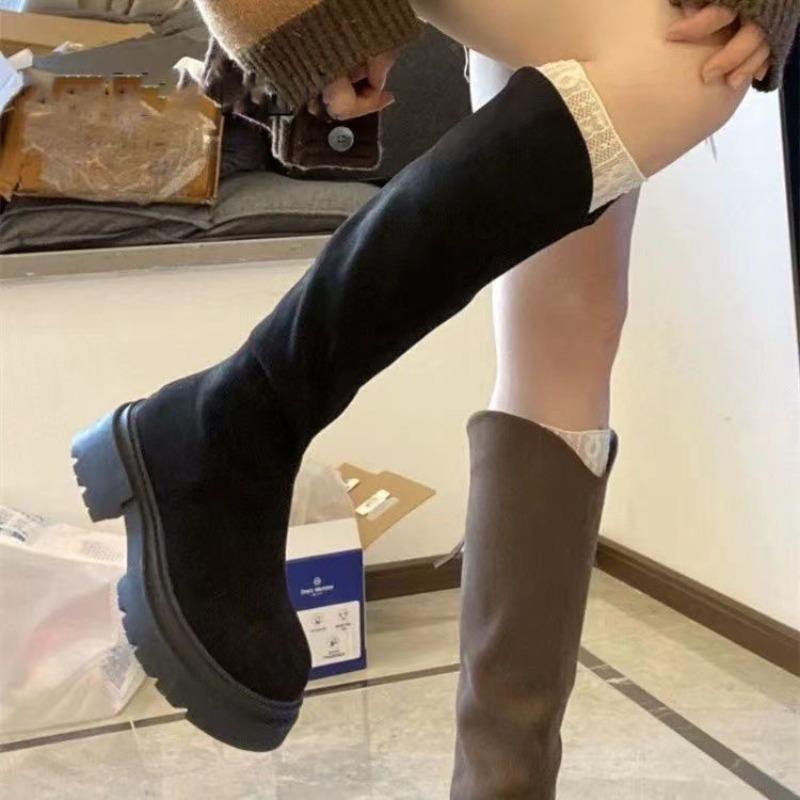 Thick-soled boots Skinny boots New autumn and winter boots Women's widened large tube circumference heightened elastic boots