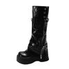 Black retro British platform knight boots women's 2025 new summer versatile boots removable Mary Jane