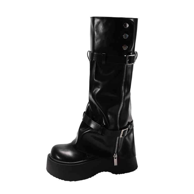 Black retro British platform knight boots women's 2025 new summer versatile boots removable Mary Jane