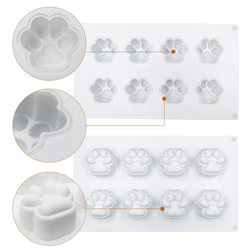 DG-15 Large Size 8-Cell Cat Claw Shape Mousse Cake Mold Jelly Pudding Silicone Mold (No FDA, BPA Free)