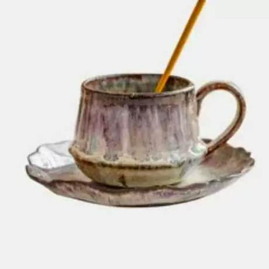 Guirong Retro Stripe Ceramic Latte Art Coffee Cup