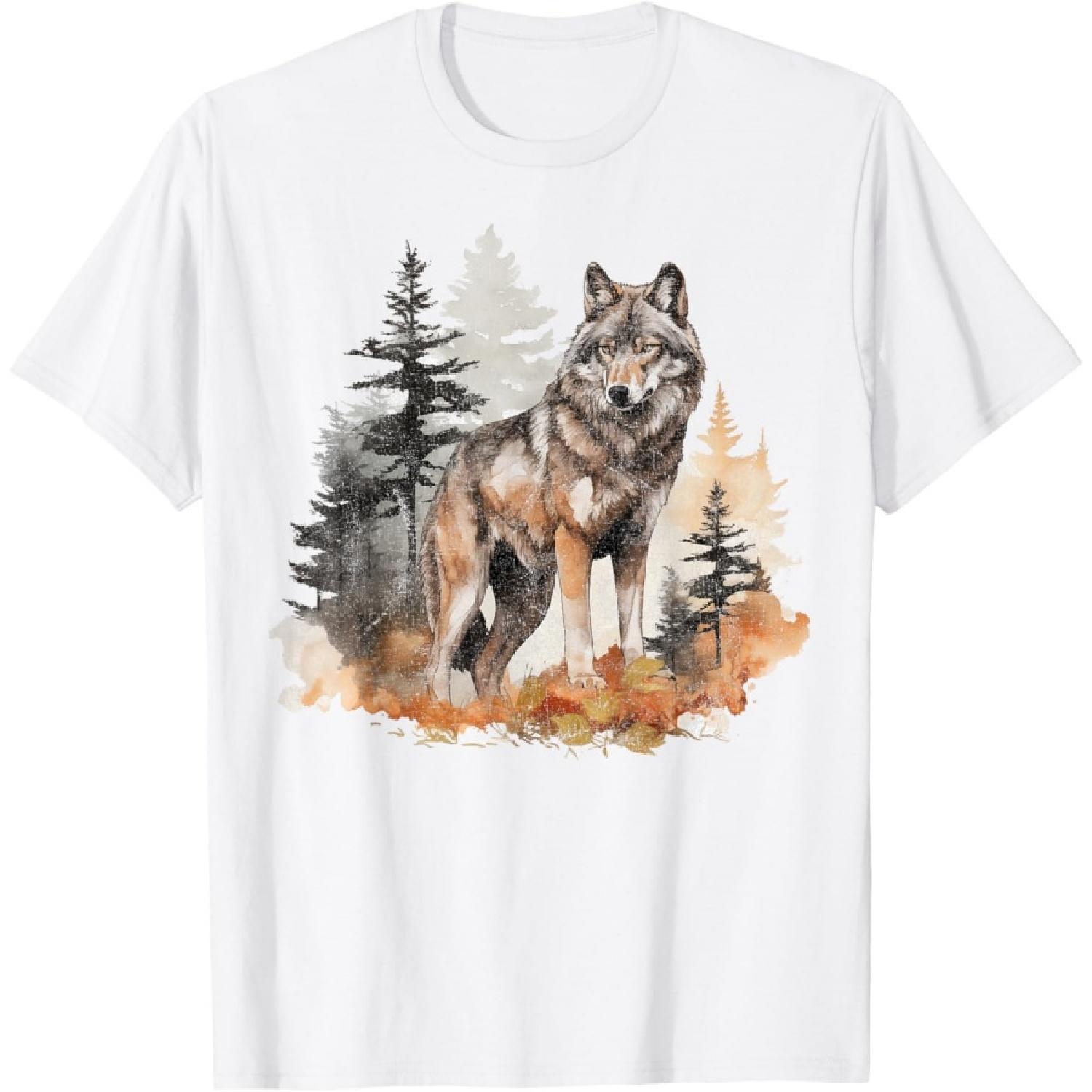 Wolf Survives Mountain Silhouette Art Lone dog T-Shirt for Men Women(2) XXXXXL белый