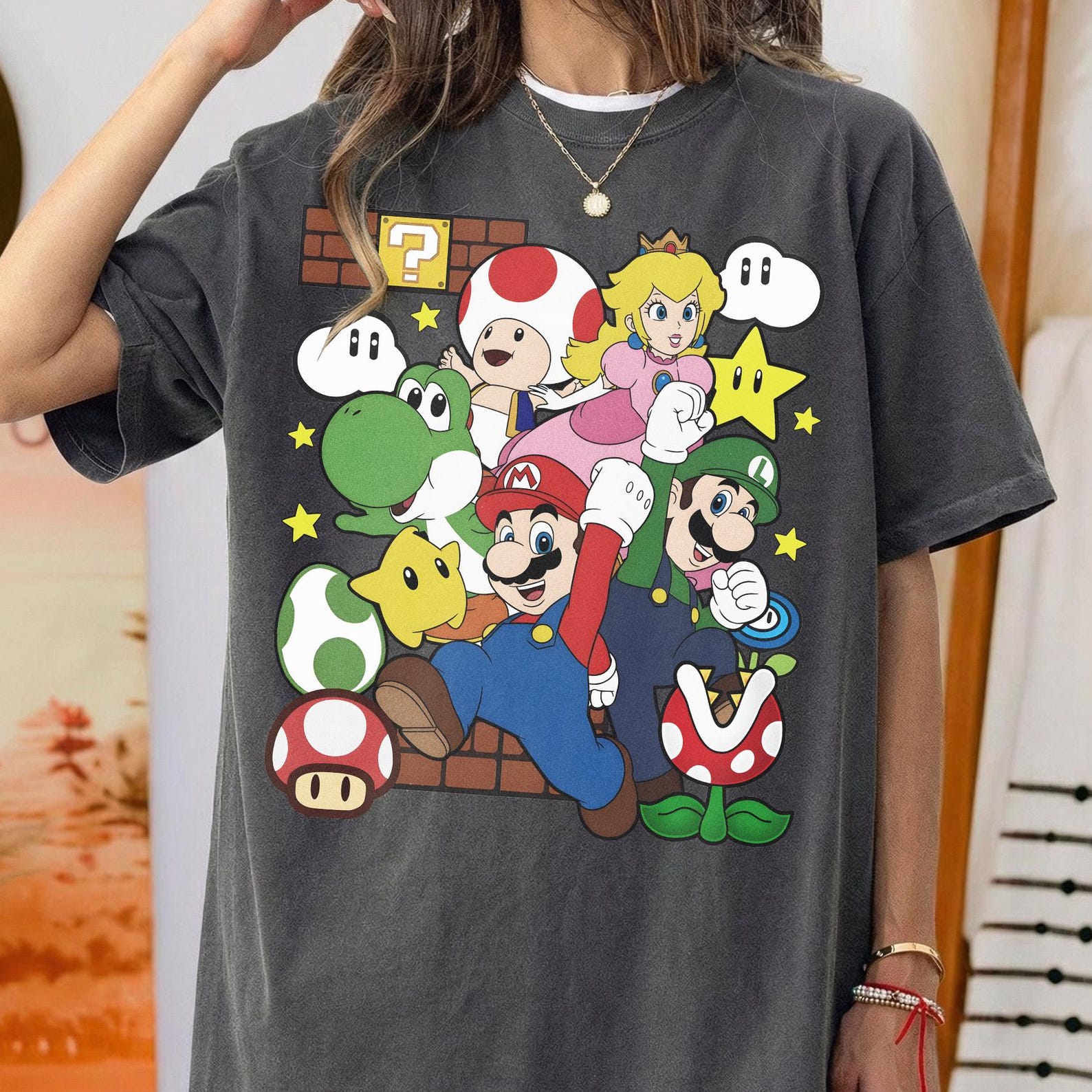 Super Mario Characters Retro Gamer Shirt, Comfort Colors Tee, Mushroom Star Graphic 3XL