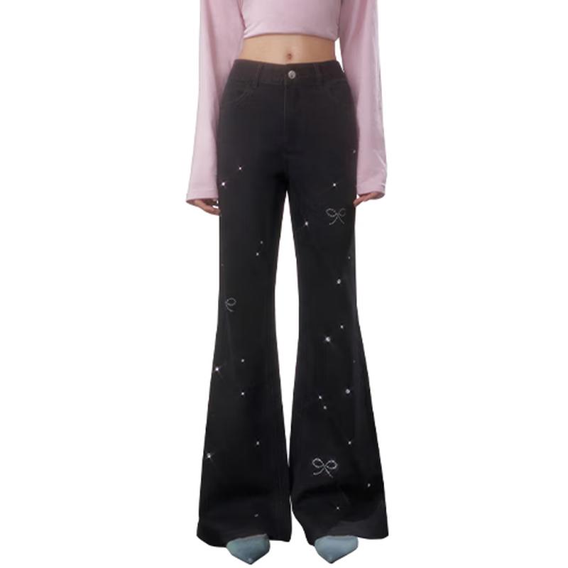 

UNIFREE Black Hot Drill Y2K Wide-Leg Flared Denim Pants M