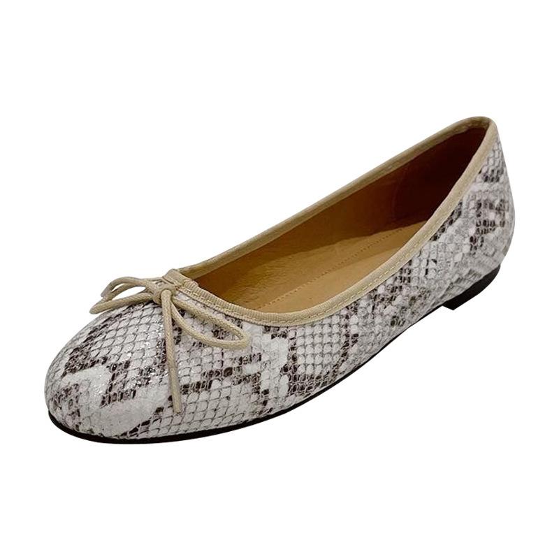 Mode 2025 Schlangenmuster Fliege Mokassin Frau Runde Zehenpartie Ballerinas mit weicher Sohle Serpentinen Schuhe Damen Übergröße 42/43 Ballerina Loafer
