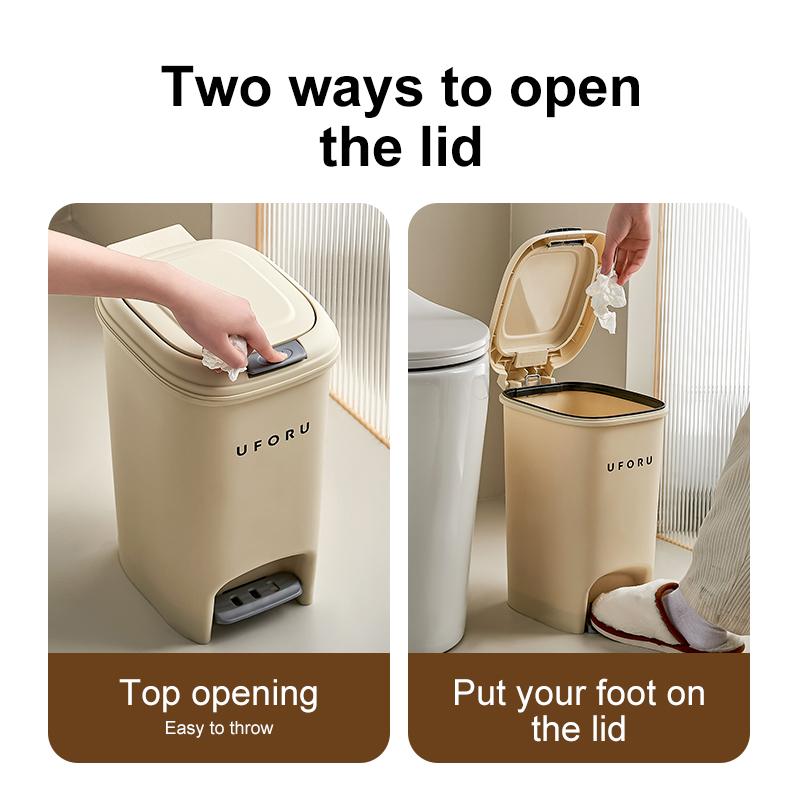 UFORU 10L Luxury Large Capacity Trash Organizer Bins for Living Room Kitchen and Bathroom with Lid Creative Foot/Push Type