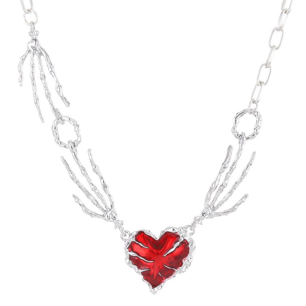 New Sweet Cool Punk Style Dark Red Love Pendant Neck Chain Dark Niche Design Temperament Versatile Collarbone Chain