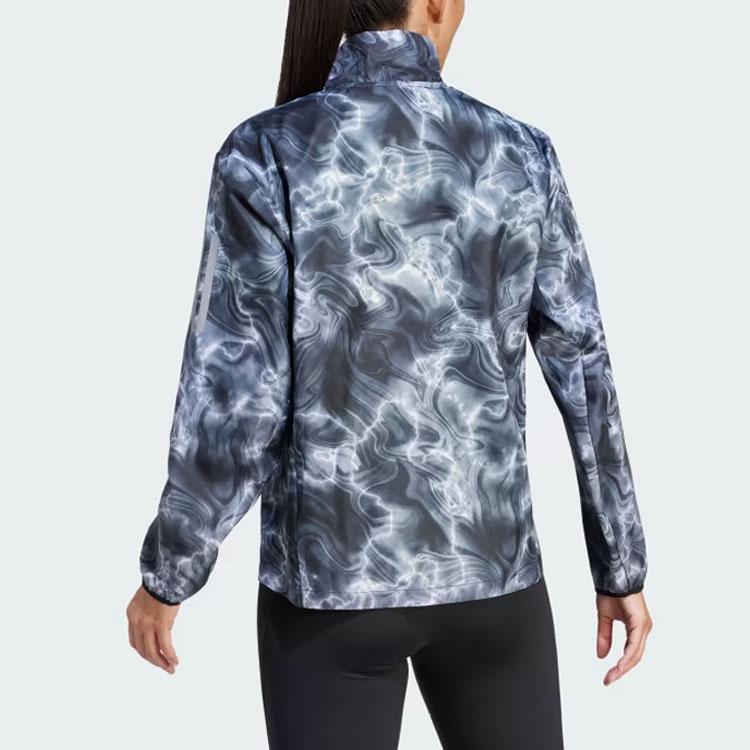 Adidas Allover Print Hooded Running Windbreaker Women Jacket Black White IJ5427