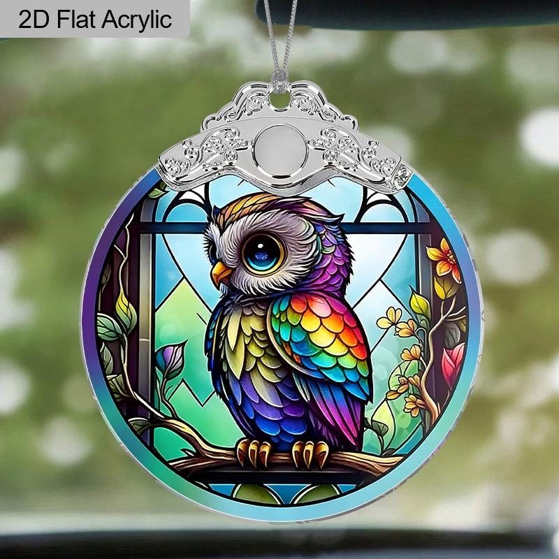 Colorful Owl Acrylic Decorations Animal Acrylic Pendant Snap-On Round Acrylic Hanging Ornaments Perfect for Home Balcony and Holiday Gift