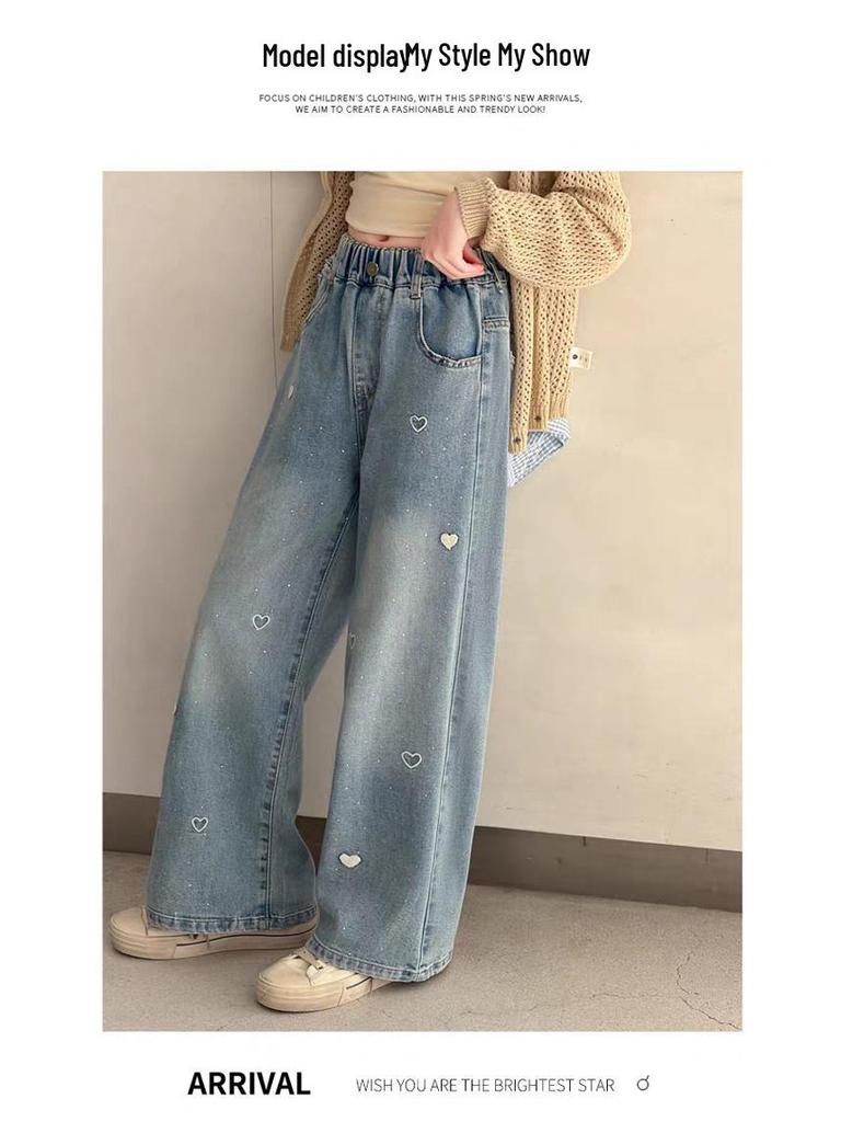 Spring 2026 Girls' Wide-Leg Denim Trousers for Kids - Stylish Spring/Autumn Wear