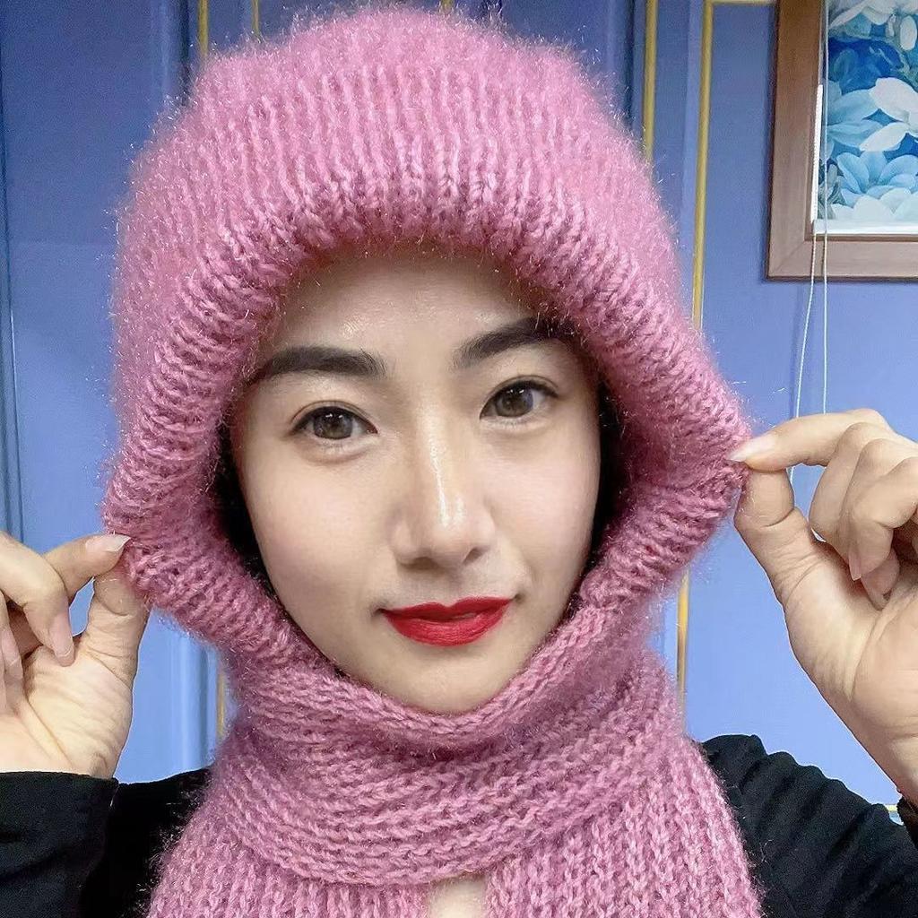 Hat and scarf integrated thickened snow hat autumn and winter new squirrel plush woven women's thermal hat