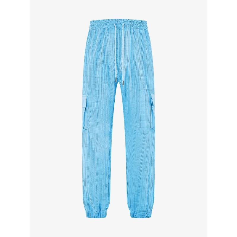 

Men s summer thin loose breathable micro-elastic tether imitation hemp square men s casual pants overalls XXXL светло-синий