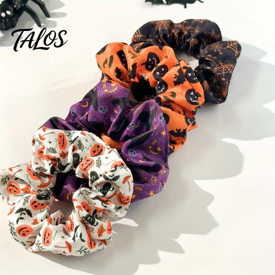Elastici per Capelli di Halloween, Elastici ad Alta Elasticità, Fasce Morbide ed Elastiche con Design di Fantasma Strega Cappello Pipistrello Ragnatela, Coda di Cavallo Pieghettata